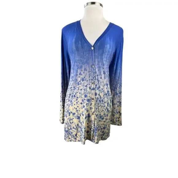 LOGO by Lori Goldstein Printed Ombre Knit Button Front Cardigan Plus Size 3X - Picture 8 of 15